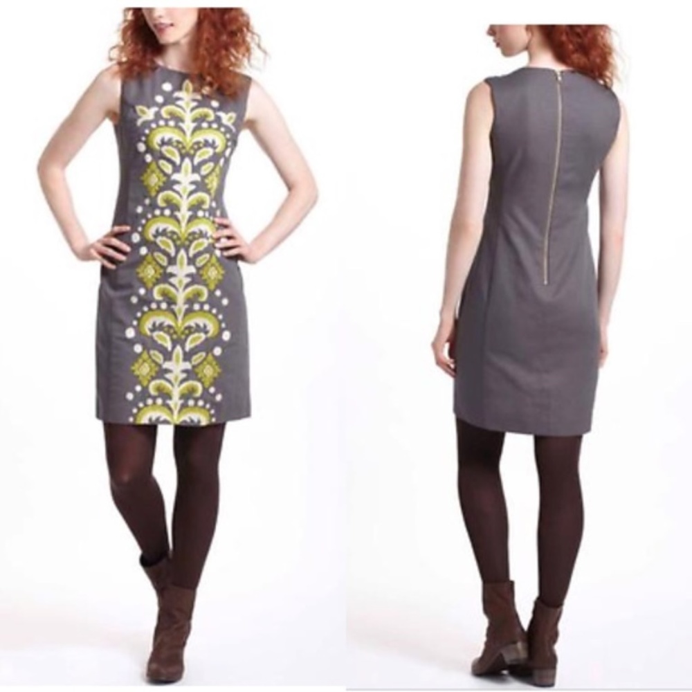 Anthropologie Embroidered Fountain Shift Dress
